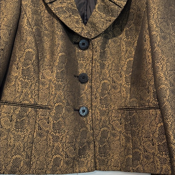 Le Suit Black & Gold Snakeskin Patterned Blazer & Skirt Set Size 14 New w/o Tag - Picture 4 of 11